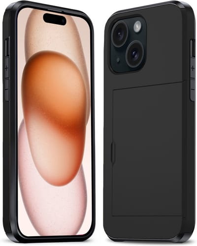 Hoesje Geschikt voor iPhone 15 Hoesje Pasjeshouder Shockproof Hard Case - Hoesje Geschikt voor iPhone 15 Hoes Met Kaarthouder - Zwart