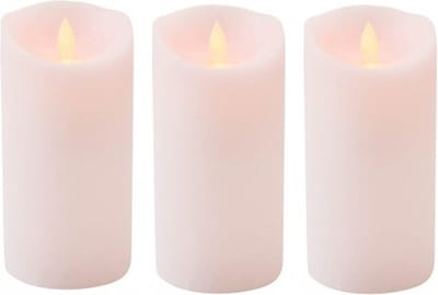 Anna's Collection Led kaars/stompkaars - 3x - lichtroze - H15 x D7,5 cm - wax - bewegende vlam