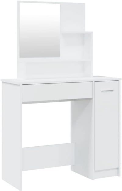 Kaptafel met spiegel - Make-uptafel bureau - Cosmetica organiseren - Veel opbergruimte - 865x35x136 cm - Hoogglans wit