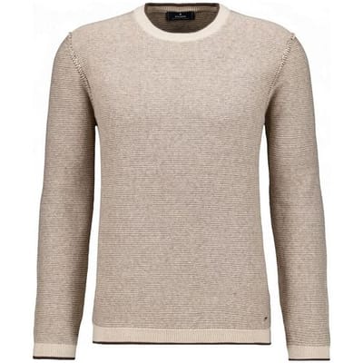 Ragman Trui Round Neck Cotton Cashmere Bicolor Stripe Knit Beige Melange / male