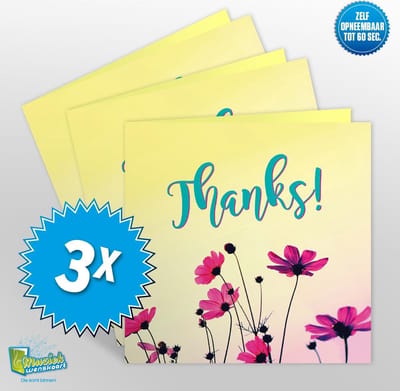3x Muziekwenskaart – Thanks – zelf opneembaar – 60 seconden – 21x21cm – hoge kwaliteit – inclusief envelop