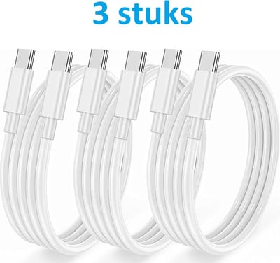 usb a naar usb c kabel - usb c kabel - Oplaadkabel Geschikt voor Samsung 1meter - 3 stuks Wit