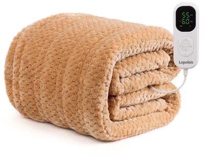 Lopoleis® Elektrische Deken XXL 180x150 cm – Verwarmingsdeken – Infrarood Warmtedeken – Flanel & sherpa – 150W – Bruin