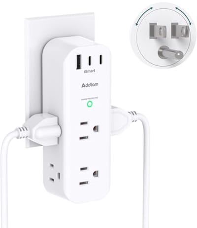 Stekkerverlenging met USB - Meervoudig stopcontact - Apparaten opladen - Draaibare stekkerdoos - 6 AC 3 USB - Wit