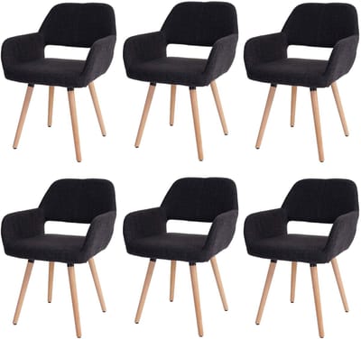 Set van 6 eetkamerstoelen MCW-A50 II, keukenstoel, retro jaren 50 design ~ textiel, donkergrijs, lichte poten