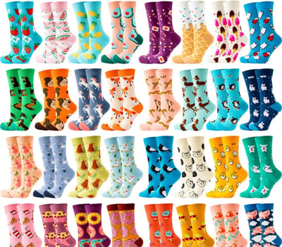 Dames sokken - 5 paar - giftbox - groen - geel - wit - grijs - roze - blauw - mix - met leuke print - maat 36 - 40 - gift - cadeau voor haar - geschenk vrouwen - Kerst cadeau - verjaardagscadeau