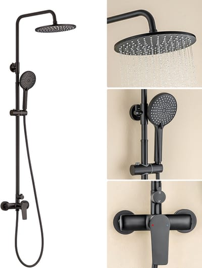 Auralum Max Regendouche met Douchekranen - Zwart Doucheset - 10 inch Douchekop - Handdouche met 3 standen - Regendoucheset - Verstelbare Hoogte 93 -130 cm - Matte Zwart