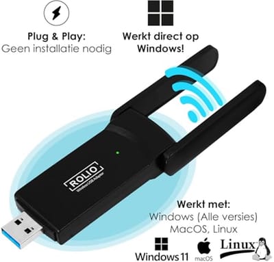 USB WiFi Adapter - 1200Mbps Draadloos Internet met Dual Antenne - Voor Windows en Linux Laptops