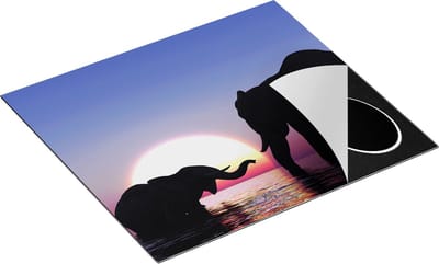 Chefcare Inductie Beschermer Twee Olifanten in het Water bij Zonsondergang - 60x50 cm - Afdekplaat Inductie - Kookplaat Beschermer - Inductie Mat