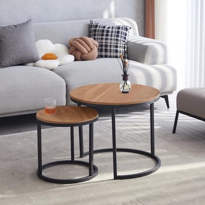 SteeFly® – Luxe Bijzettafels – Set Van 2 – Donker Eiken Hout – Stijlvol & Functioneel – Tijdloos Design – Hoogte 44,5&34,5Cm