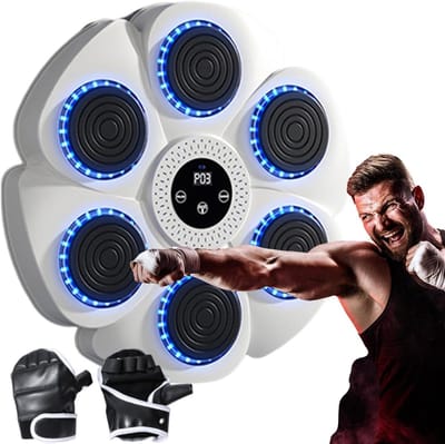 Muziek Boksmachine - Bokstraining Apparaat - Fitness Ritme - 18 Snelheden 9 Modi - 40 cm Diameter - Wit