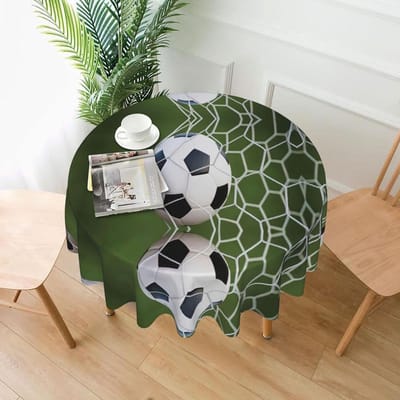 Voetbal Tafelkleed - Rondehoes - Feestelijke Decoratie - Waterdicht en Kreukvrij - 152 cm - Zwart