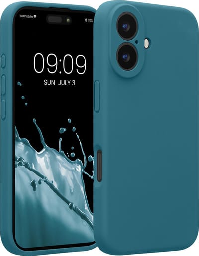 kwmobile telefoonhoesje geschikt voor Apple iPhone 16 - TPU backcover met siliconen coating - Smartphone case in mat petrol