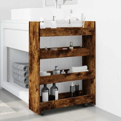 vidaXL - Opbergtrolley - smal - 4-laags - bewerkt - hout - gerookt - eikenkleurig