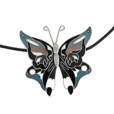 Behave - Ketting - Dames - Emaille Vlinder - Zwart - 42 cm (+ 6 cm verlengketting)