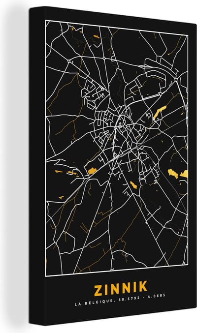 Canvas Schilderij Zinnik - Goud - Stadskaart - Kaart - Plattegrond - 20x30 cm - Wanddecoratie