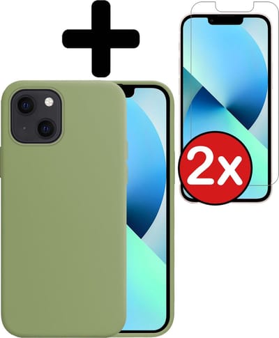 Hoesje - Met 2x Screenprotector - Geschikt voor Apple iPhone 13 Mini - Sterk & Shockproof - Telefoon Hoes - Back Cover - Siliconen Case - Telefoonhoes - Groen