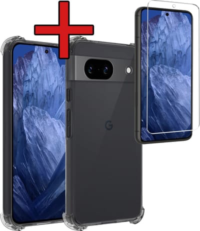 Hoesje - Met Screenprotector - Geschikt voor Google Pixel 8a - Sterk & Shockproof - Back Cover - Siliconen Case - Telefoon Hoes - Shock Proof - Telefoonhoes - Transparant