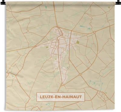 Wandkleed - Wanddoek - Leuze-en-Hainaut - Kaart - Plattegrond - Stadskaart - Vintage - 180x180 cm - Wandtapijt