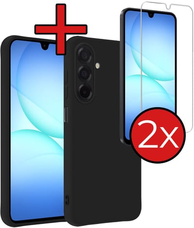 Hoesje - Met 2x Screenprotector - Geschikt voor Samsung Galaxy A17 - Sterk & Shockproof - Telefoon Hoes - Back Cover - Siliconen Case - Telefoonhoes - Zwart