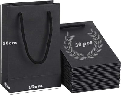 Dailygoods- Cadeauzakjes 30 Stuks - Zwarte Papieren Zakjes - Geschenktas met Handvat - 15 x 7 x 20 cm - Kraftpapier - Robuust en Duurzaam - Geschenkzakjes