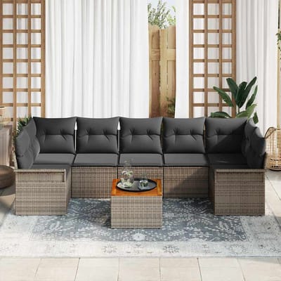 vidaXL - Tuinbank - Set - 8 - st - 7-Aantal - zitplaatsen - Grijs - poly - rattan