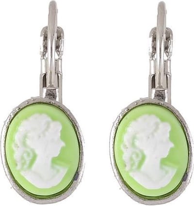 Behave - Oorbellen - Camee - Groen Wit Zilverkleur