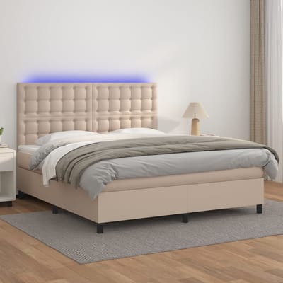 vidaXL - Boxspring - met - matras - en - LED - kunstleer - cappuccinokleur - 160x200cm