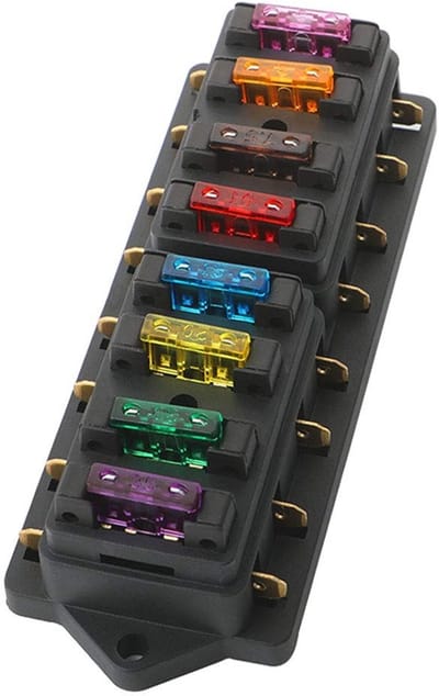 Virtubuy - Premium 8 Way Fuse Box - Auto Fuse Box - Universele standaard - Zwart - Circuit Fuse Block - Inclusief 10 fuses - Geschikt voor auto truc...
