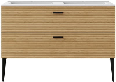 Vente-unique Badkamermeubel staand met inbouwwastafel - 2 lades - kleur: naturel gestreept - 120 cm - SARONE
