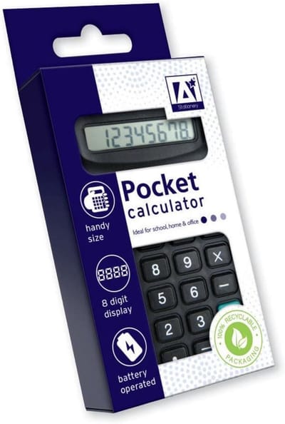 Zakrekenmachine - Kleine rekenmachine - Voor school - Compact ontwerp - Pocket formaat - Zwart