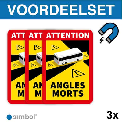 Simbol - Voordeelset 3 Magneetstickers Dode Hoek Frankrijk Bus - Camper - Attention Angles Morts - Duurzame Kwaliteit - Formaat 17 x 25 cm - Formaat