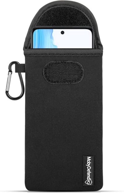 MobyDefend Hoesje - Geschikt voor Oppo A79 - Neopreen Pouch Met Karabijnhaak - Insteek - Riemlus - Zwart