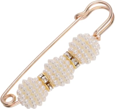 Fako Bijoux® - Sierspeld - Sjaalspeld - Vestsluiting - Vestspeld - Witte Bolletjes - 58mm - Goudkleurig