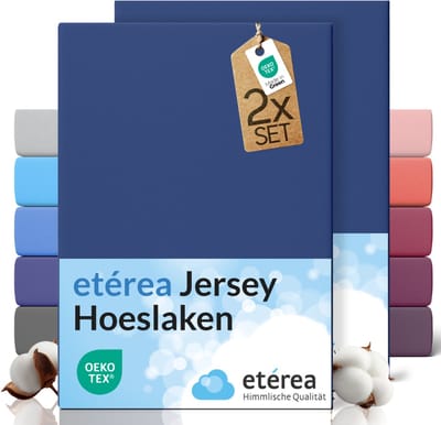 etérea Jersey hoeslaken 2-pack 140x200-160x200 cm (hoek 25 cm) 100% katoen - Marineblauw