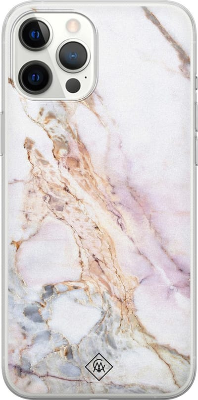 Casimoda® hoesje - Geschikt voor iPhone 12 Pro Max - Parelmoer Marmer - Siliconen/TPU telefoonhoesje - Backcover - Marmer - Multi