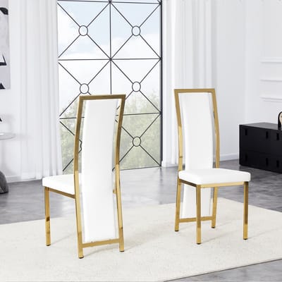 Minimalistische Etkamerstoelen - Set van 2 - G ouden accenten - PU-leer - goudkleurig metalen frame, 109 cm hoog - Wit