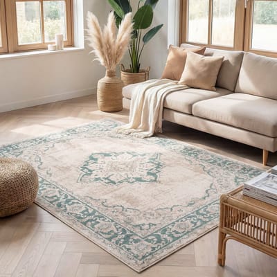 FRAAI Vintage vloerkleed - Spring Medaillon Creme/Groen - 120x170cm