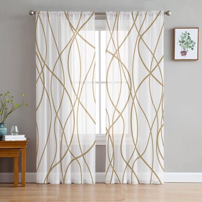 Bruine Gedraaide Lijnen Moderne Kunst Transparante Gordijnen voor Woonkamer Decoratie Raamgordijnen Keuken Tule Voile Organza Gordijnen W135 x H115cm x1 white