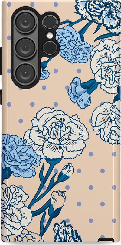 Casetastic hoesje geschikt voor Samsung Galaxy S23 Ultra - Dubbellaagse bescherming - Anjer elegantie - Fashion Case - Zand Zilver Lichtblauw