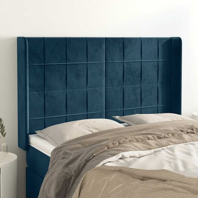 vidaXL - Hoofdbord - met - randen - 147x16x118/128 - cm - fluweel - donkerblauw