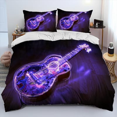 3D Klassieke Gitaar Elektrische Gitaar Beddengoed Set Punk Rock Muziek Dekbedovertrek Set Quiltovertrek Queen Size Voor Kinderen Jongens Jonge Man EU SK 260x220cm