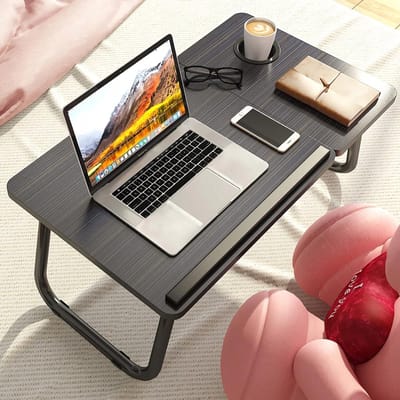 Laptoptafel - Zwart - Ergonomisch ontwerp - Bekerhouder met 5 verstelbare hoeken - Geschikt voor nachtkastjes, bank en vensterbank