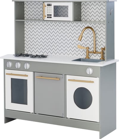 Teamson Kids Modern Houten Speelkeuken Met Accessoires - Rollenspel Speelgoed - Grijs,Wit & Goud