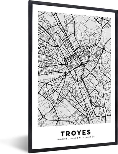 Fotolijst incl. Poster - Frankrijk - Plattegrond - Kaart - Troyes - Stadskaart - 40x60 cm - Posterlijst