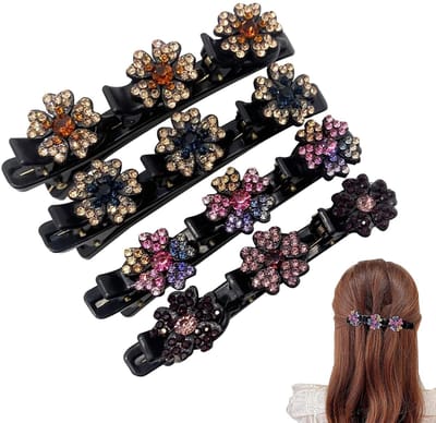 Dailygoods- Haarspelden met kristallen stenen - Gevlochten Haarspelden - Haaraccessoires Dames - Set van 4 - Duurzaam Ontwerp - Elegant en Veelzijdig