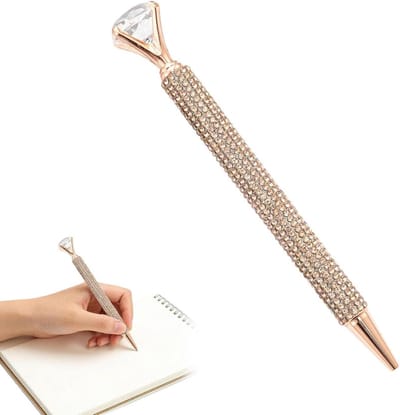 Strass Pen - Kristallen Balpen - Decoratief Schrijven - Met Edelsteen Tip - 15 cm - Roségoud