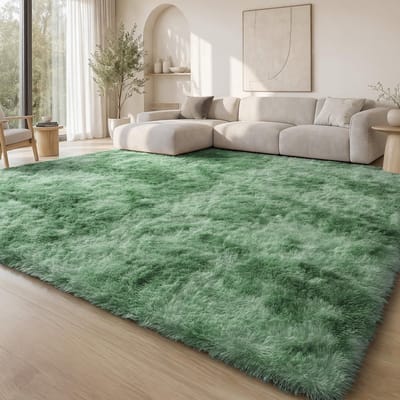 pluizig hoogpolig modern tapijt, antislip wasbaar groot tapijt, dikpolig nachtkastje voor woonkamer, kinderkamer, kinderkamer, groen, 120 x 160 cm