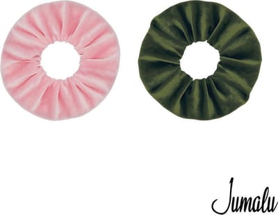 Jumalu scrunchie velvet haarwokkel haarelastiekjes - lichtroze en legergroen - 2 stuks