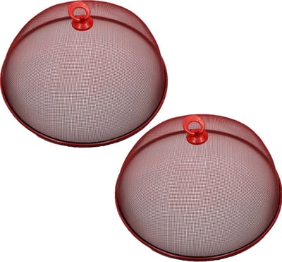 Haushaltshelden Vliegenkap/voedselkap - 2x - rood - metaal - D35 x H16 cm